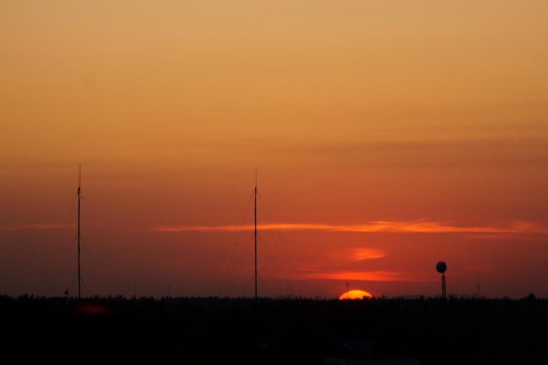 radio tower at sunset